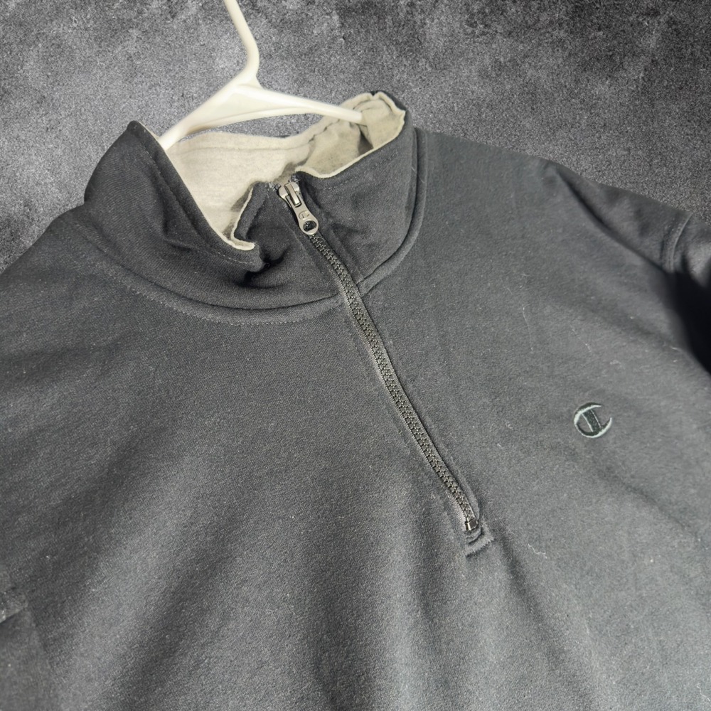 Champion Authentic Men's 2XL Black Quarter Zip Sweatshirt Pullover Spellout Y2K